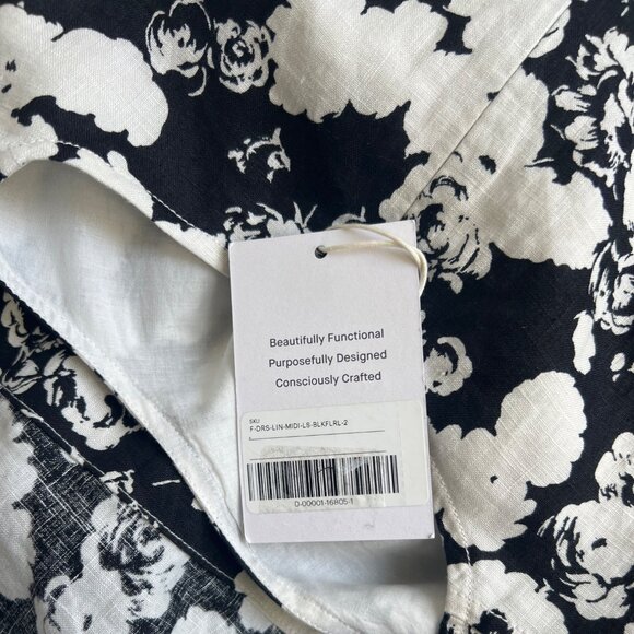 Everlane The Linen A-Line Midi Dress Black & White Floral Size M - Picture 7 of 9
